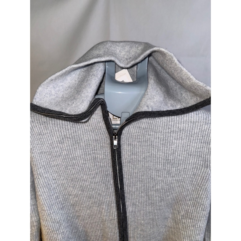 Edinburgh Knitwear Brodie Cashmere Jacket Gray Ribbed Full Zip Sweater Womens M